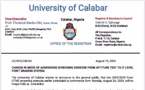 UNICAL Admission – UNICAL Changes Mode of Admission